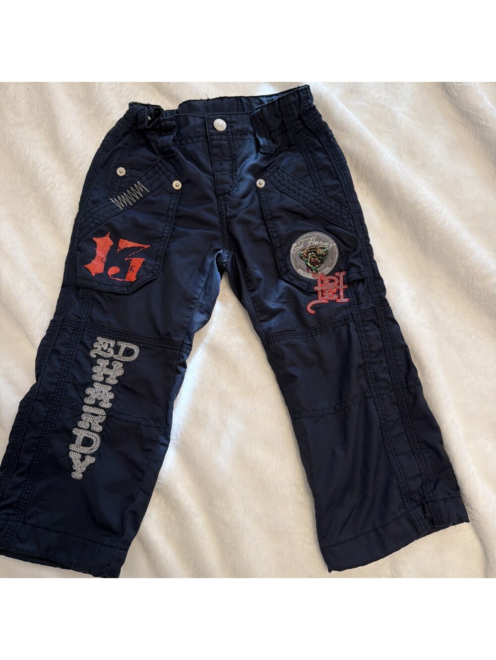 Y2K Ed Hardy Boys Cargo Pants Khaki Size 3t Embroidered Patches Pockets